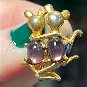 VTG P&M PARIS Signed Mouse Pin Brooch Two Mice Gold Tone Whimsical Jelly Belly